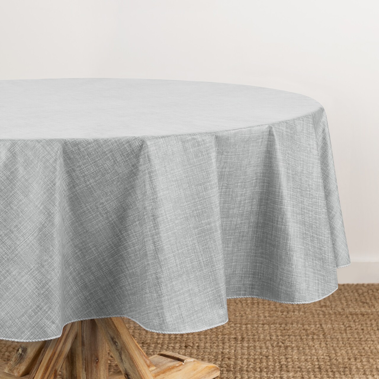 Threadmade Home Monterey Linen Texture Vinyl Indoor/Outdoor Tablecloth, Gray - 60"W x 84"L Oval